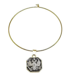 Vintage Joan Rivers Black Gold Imperial Russian Eagle Enamel Pendant Choker